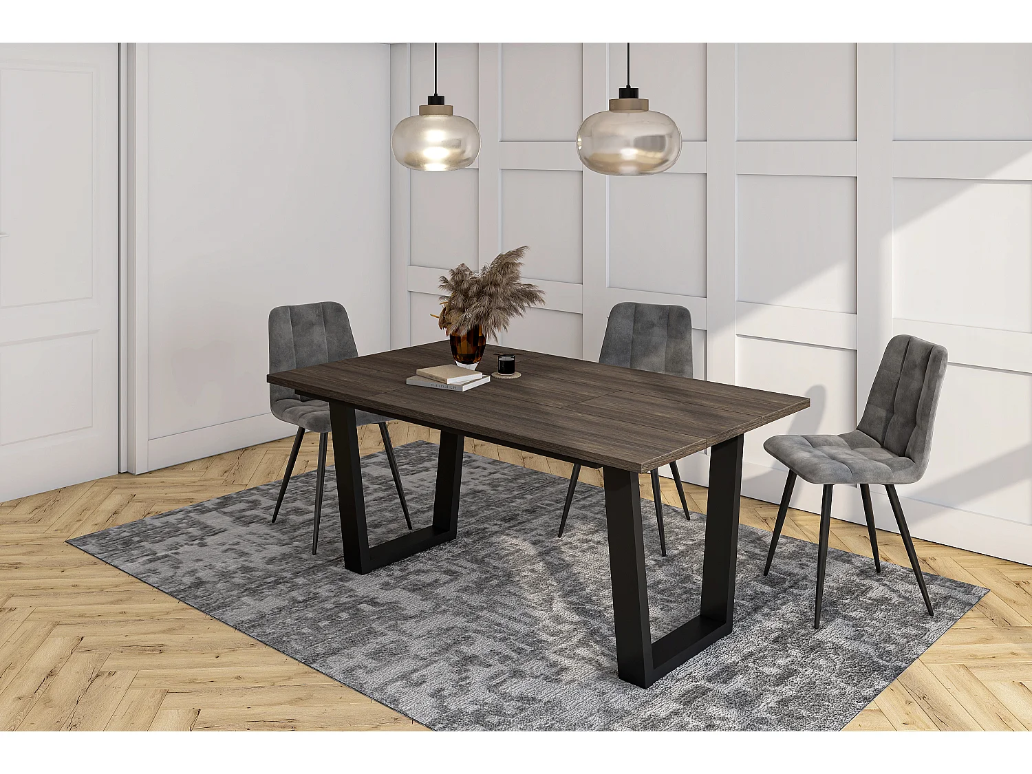 Table à manger, 167x90x74cm, Pour 8 personnes, Meubles de Salon, Chêne foncé