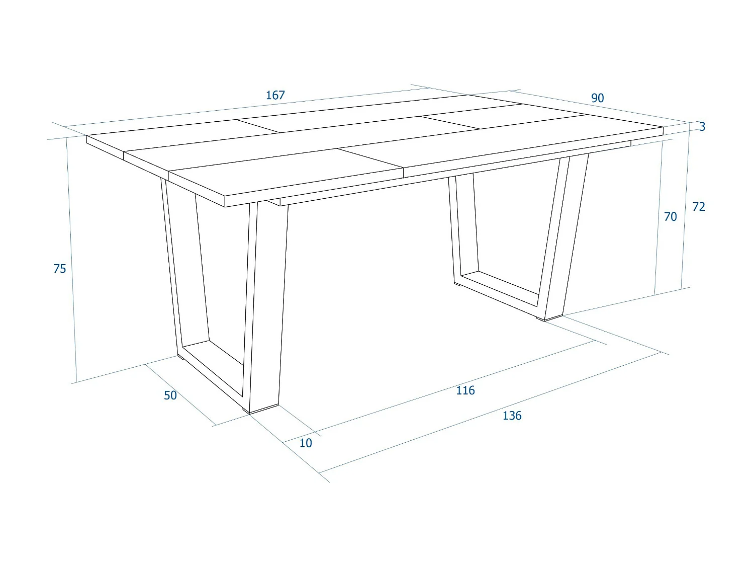 Table à manger, 167x90x74cm, Pour 8 personnes, Meubles de Salon, Chêne foncé