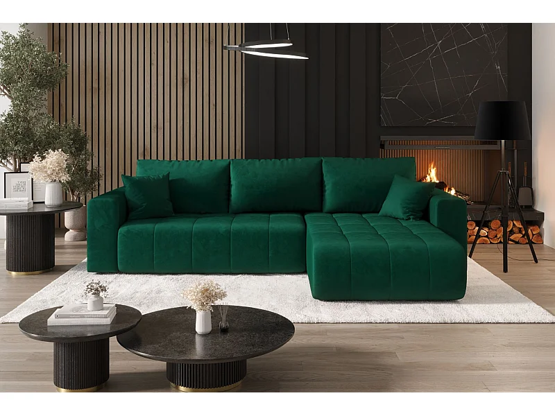 Ecksofa mit schlaffunktion und bettkasten MILO, stoff MONOLITH, Grün, Rechts