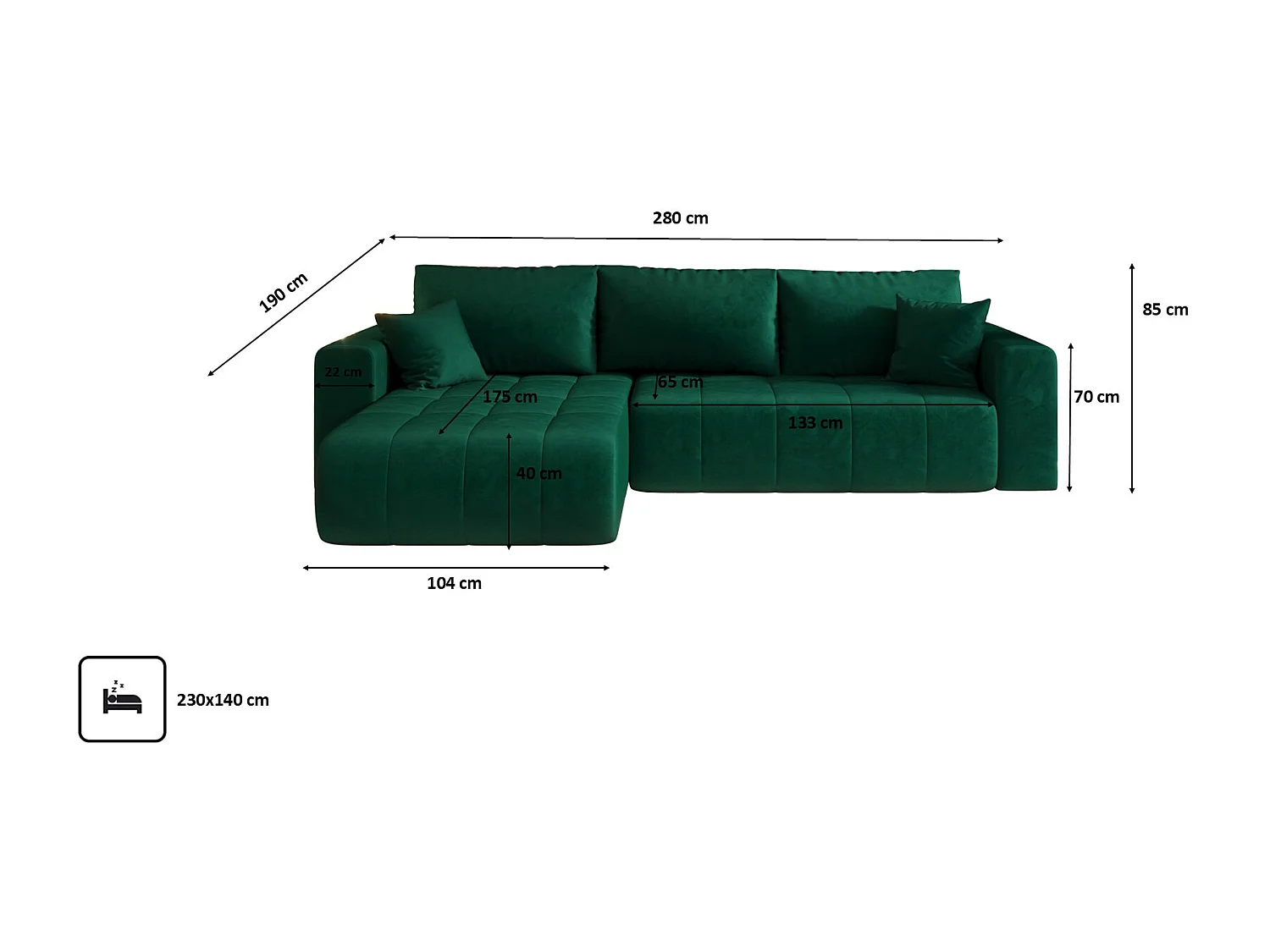Ecksofa mit schlaffunktion und bettkasten MILO, stoff MONOLITH, Grün, Links