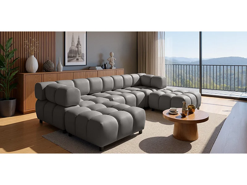 Canapé d'angle en U Bolla, tissu Bluvel, gris cendré