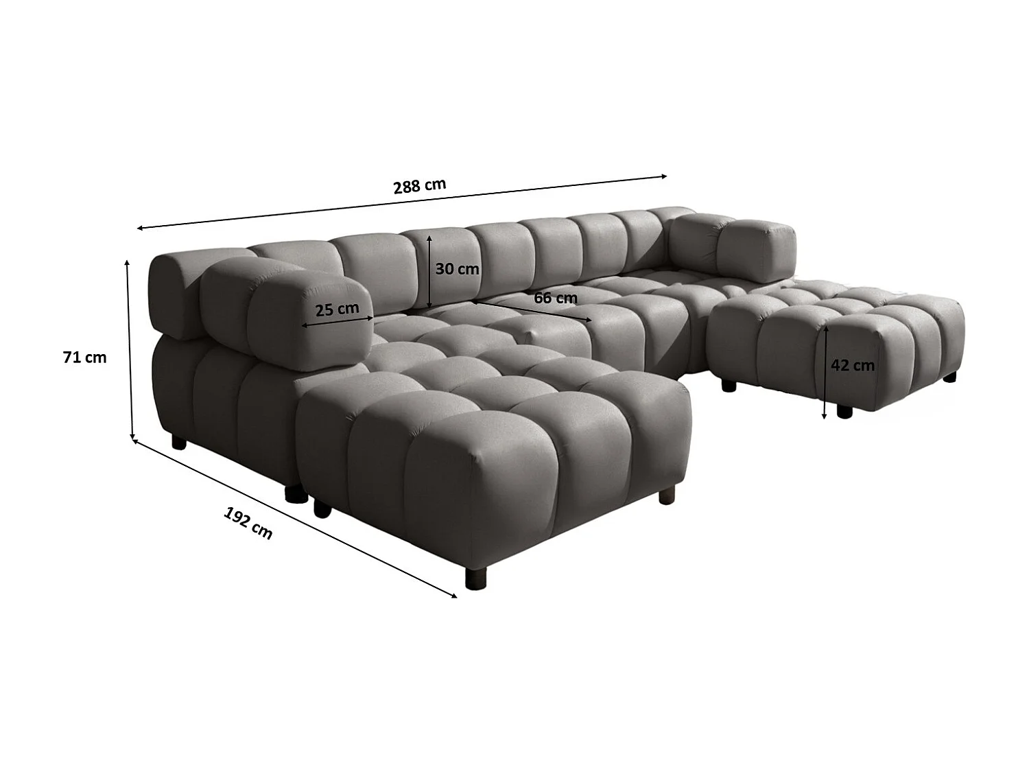 Canapé d'angle en U Bolla, tissu Bluvel, gris cendré