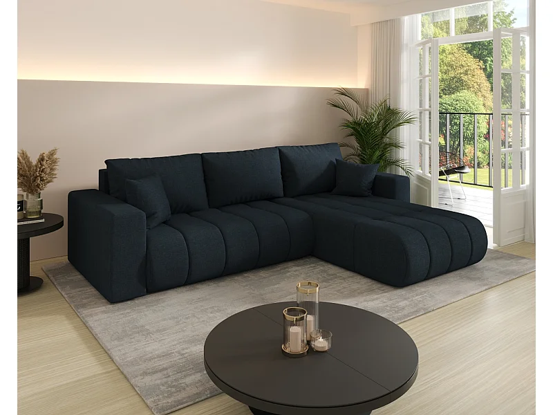 Ecksofa mit schlaffunktion und bettkasten MILO PREMIUM, stoff WIND, Dunkelblau, Rechts