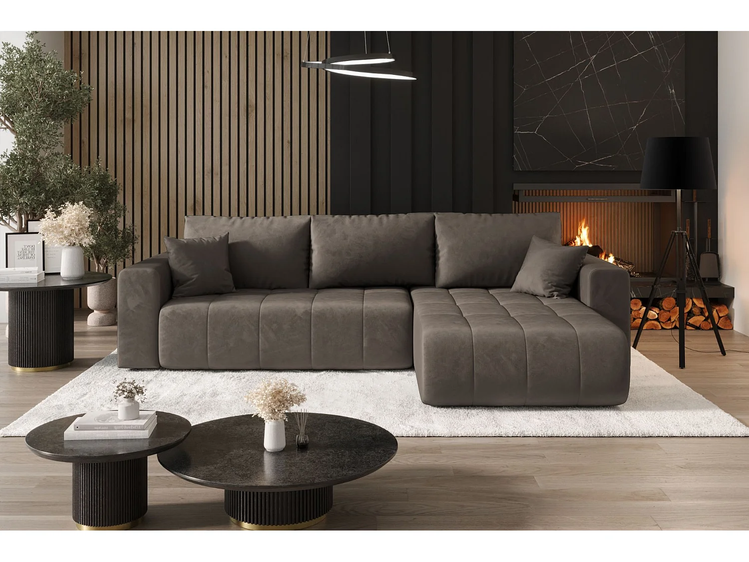 Ecksofa mit schlaffunktion und bettkasten MILO, stoff MONOLITH, Schokolade, Rechts