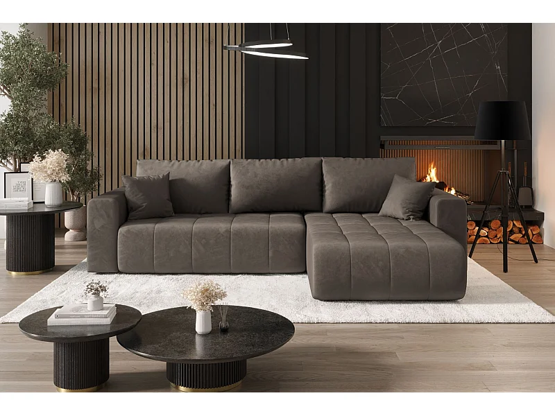 Ecksofa mit schlaffunktion und bettkasten MILO, stoff MONOLITH, Schokolade, Rechts