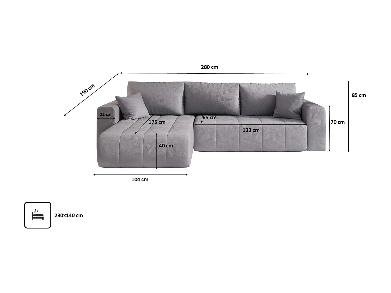 Canapé d'angle convertible avec coffre de rangement MILO, tissu MONOLITH, bleu clair, gauche