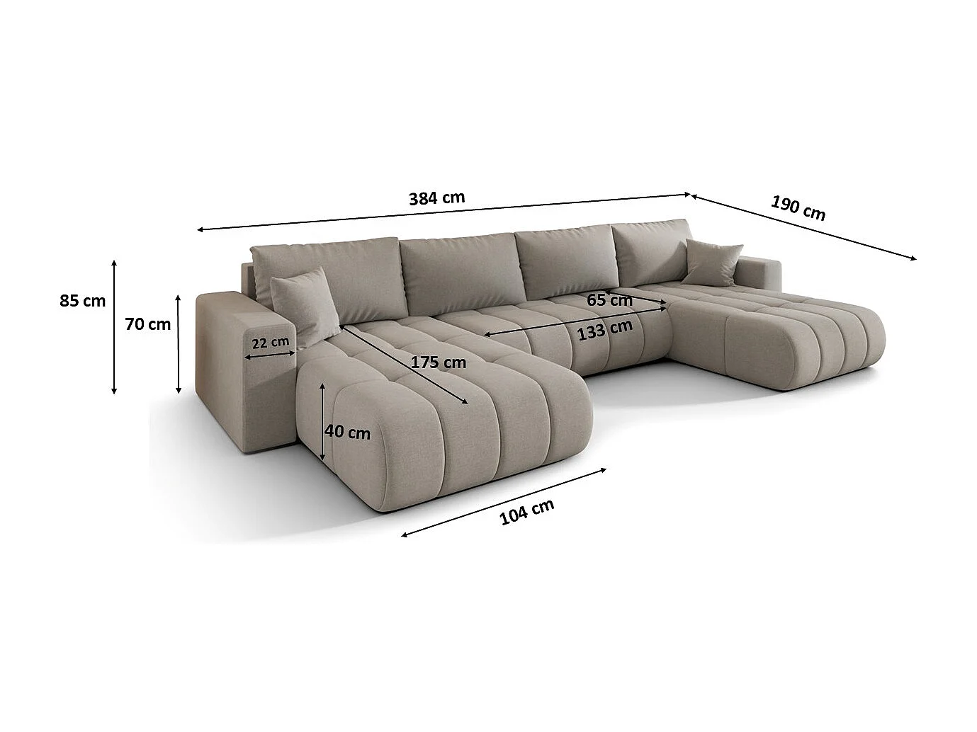 Ecksofa mit schlaffunktion und bettkasten MILO U PREMIUM, stoff WIND, Sandgrau