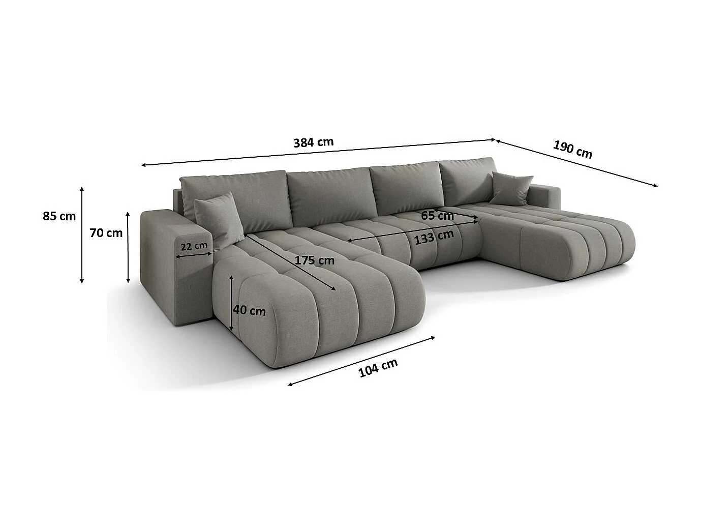 Canapé d'angle convertible avec compartiment de rangement MILO U PREMIUM, tissu WIND, acier