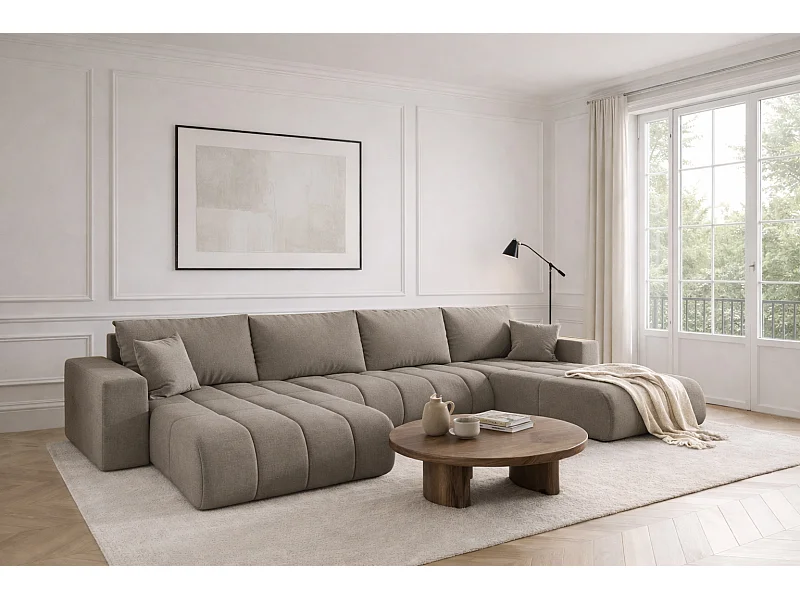 Ecksofa mit schlaffunktion und bettkasten MILO U PREMIUM, stoff WIND, Stahl