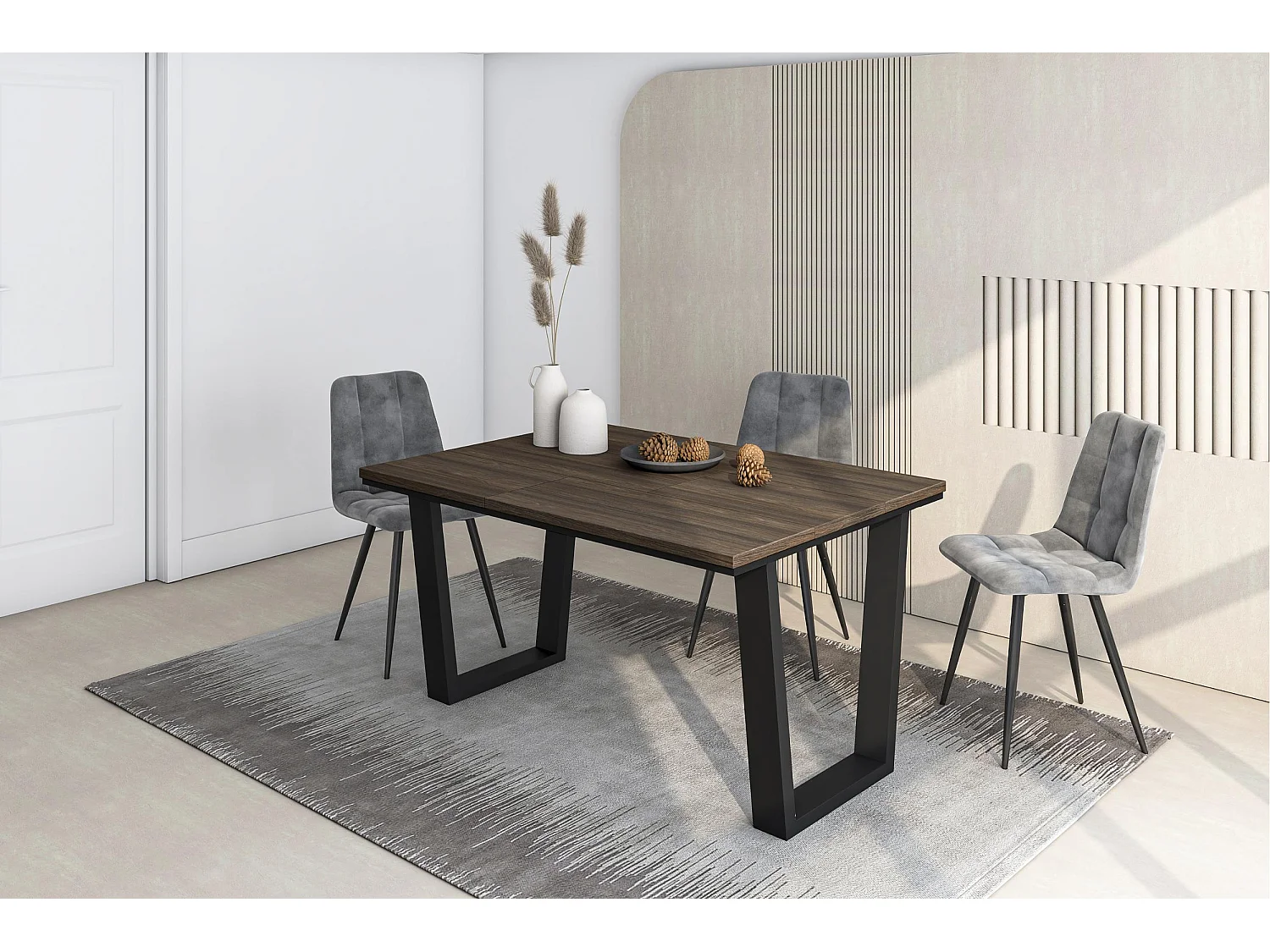 Table à manger, 140x90x74cm, Pour 6 personnes, Meubles de Salon, Chêne foncé