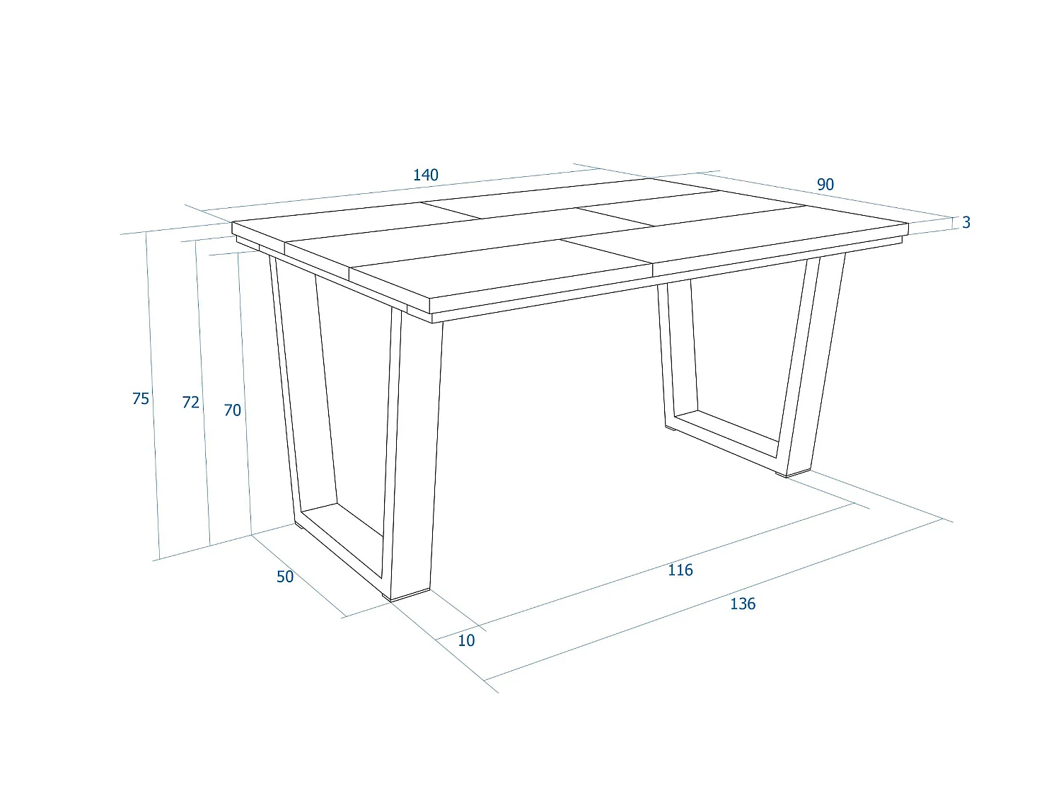 Table à manger, 140x90x74cm, Pour 6 personnes, Meubles de Salon, Chêne foncé