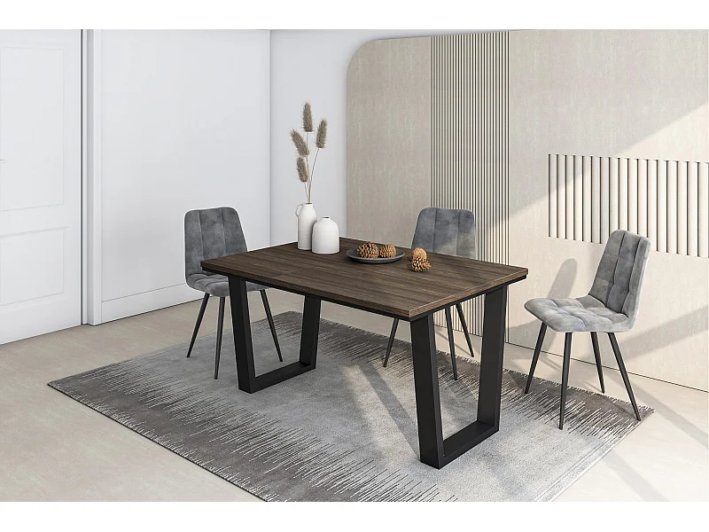 Table à manger, 140x90x74 cm, Pour 6 personnes, Meubles de Salon, Chêne foncé