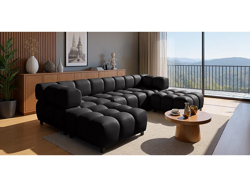 Ecksofa U-Form Bolla, stoff Bluvel, Schwarz