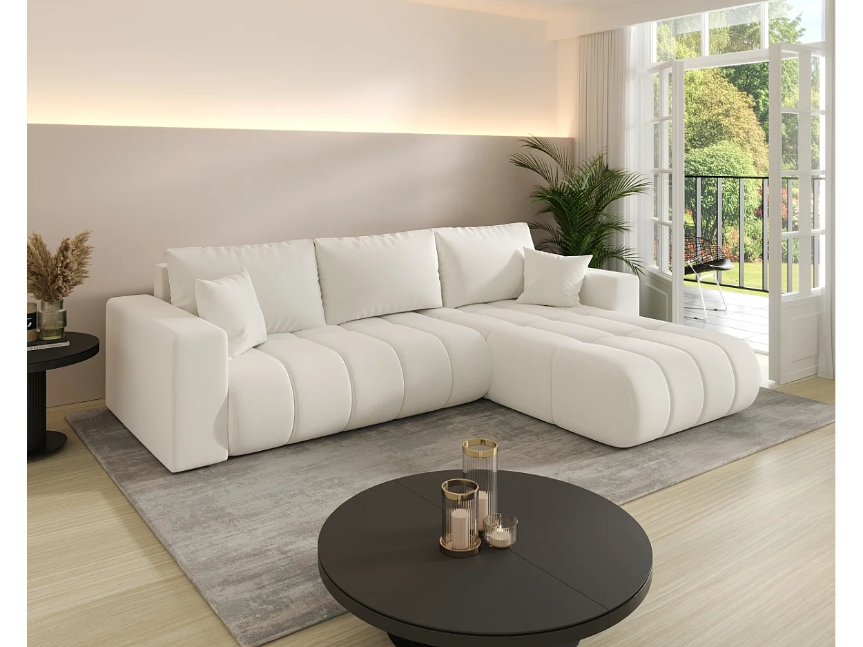 Canapé d'angle convertible avec compartiment de rangement MILO PREMIUM, tissu WIND, écru, à droite