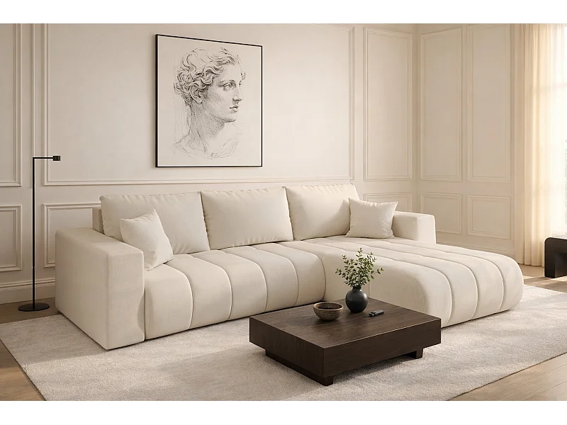 Ecksofa mit schlaffunktion und bettkasten MILO PREMIUM, stoff WIND, Ecru, Rechts