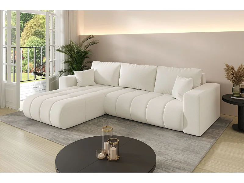 Ecksofa mit schlaffunktion und bettkasten MILO PREMIUM, stoff WIND, Ecru, Links