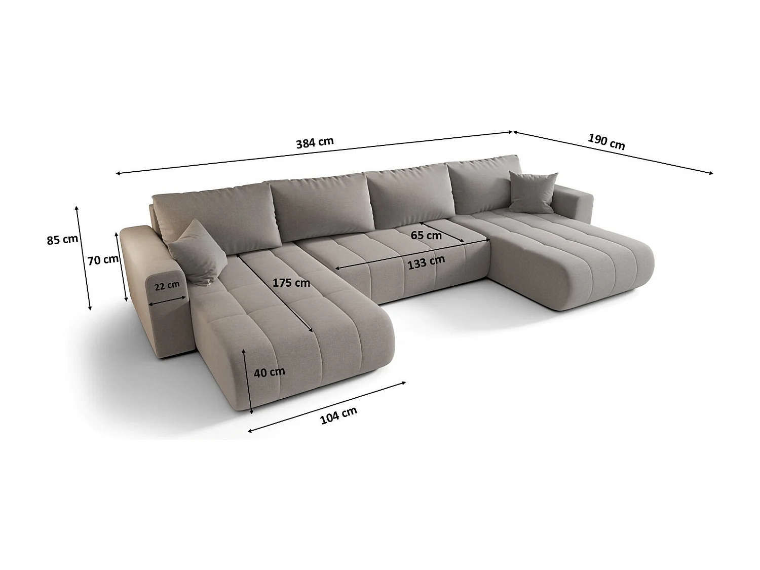 Canapé d'angle convertible avec coffre de rangement MILO U, tissu WIND, gris sable