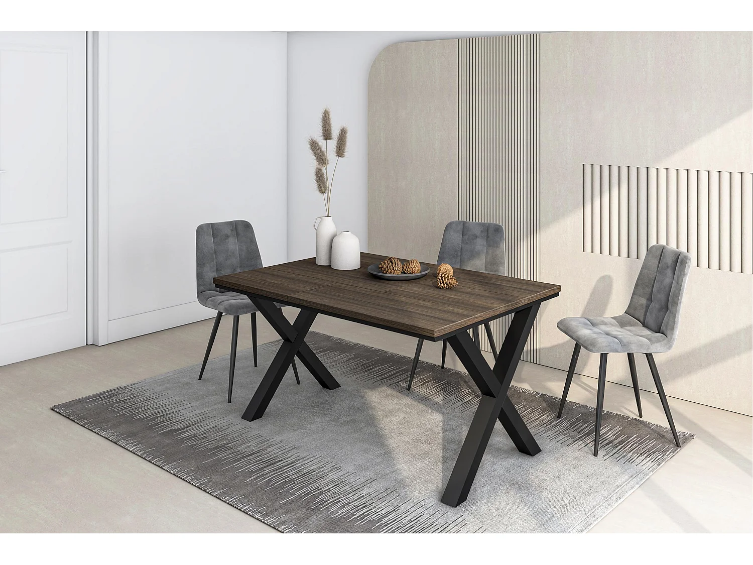 Table à manger, 140x90x74cm, Pour 6 personnes, Meubles de Salon, Chêne foncé
