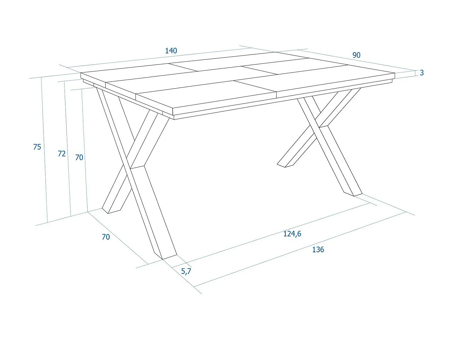 Table à manger, 140x90x74cm, Pour 6 personnes, Meubles de Salon, Chêne foncé