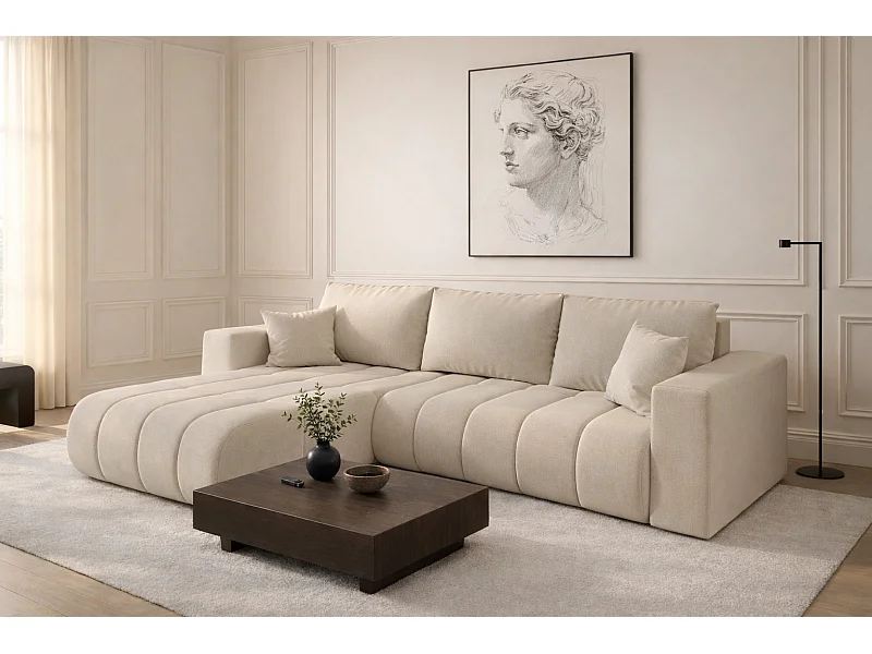 Ecksofa mit schlaffunktion und bettkasten MILO PREMIUM, stoff WIND, Beige, Links