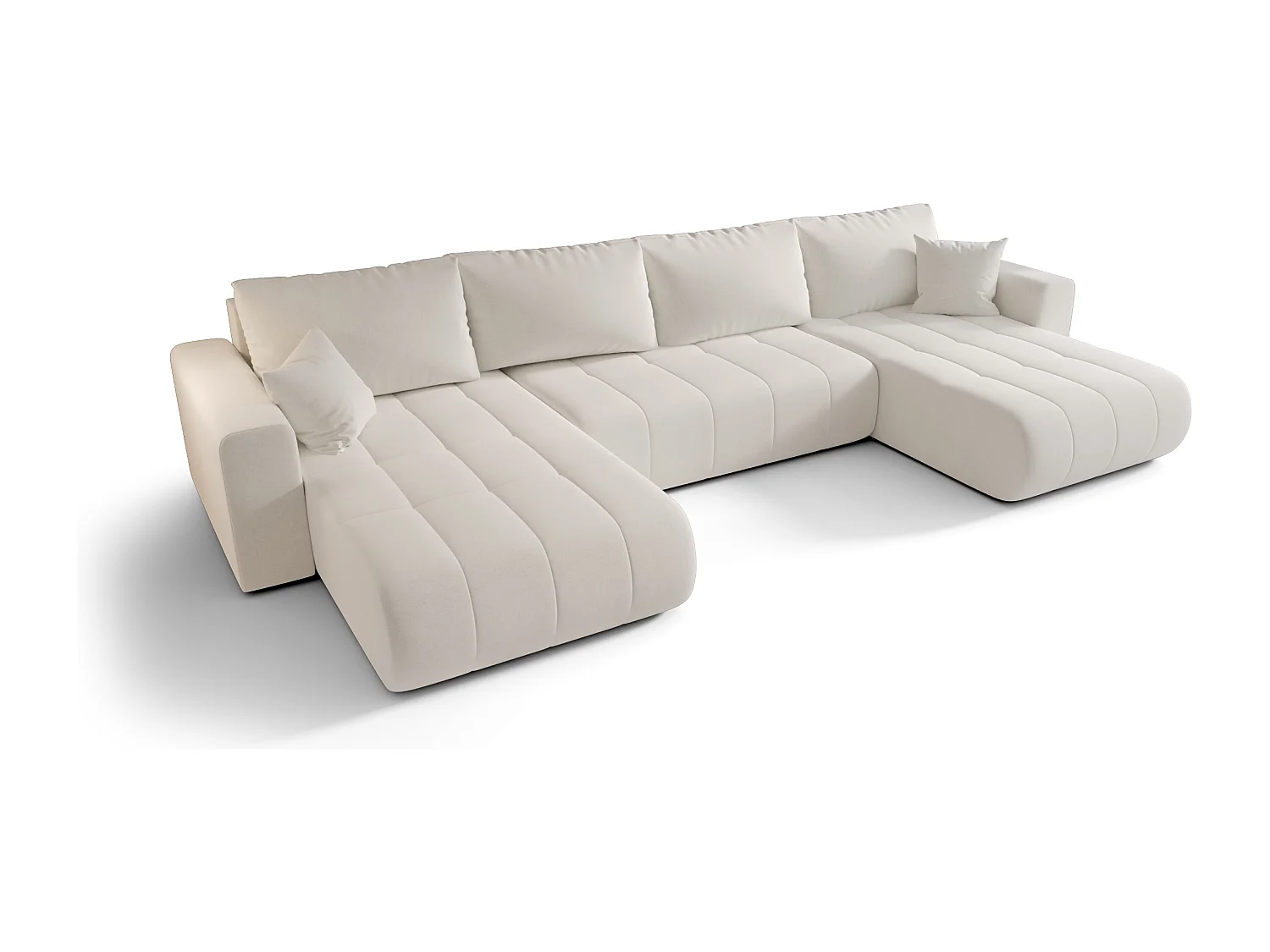 Canapé d'angle convertible avec coffre de rangement MILO U, tissu WIND, écru