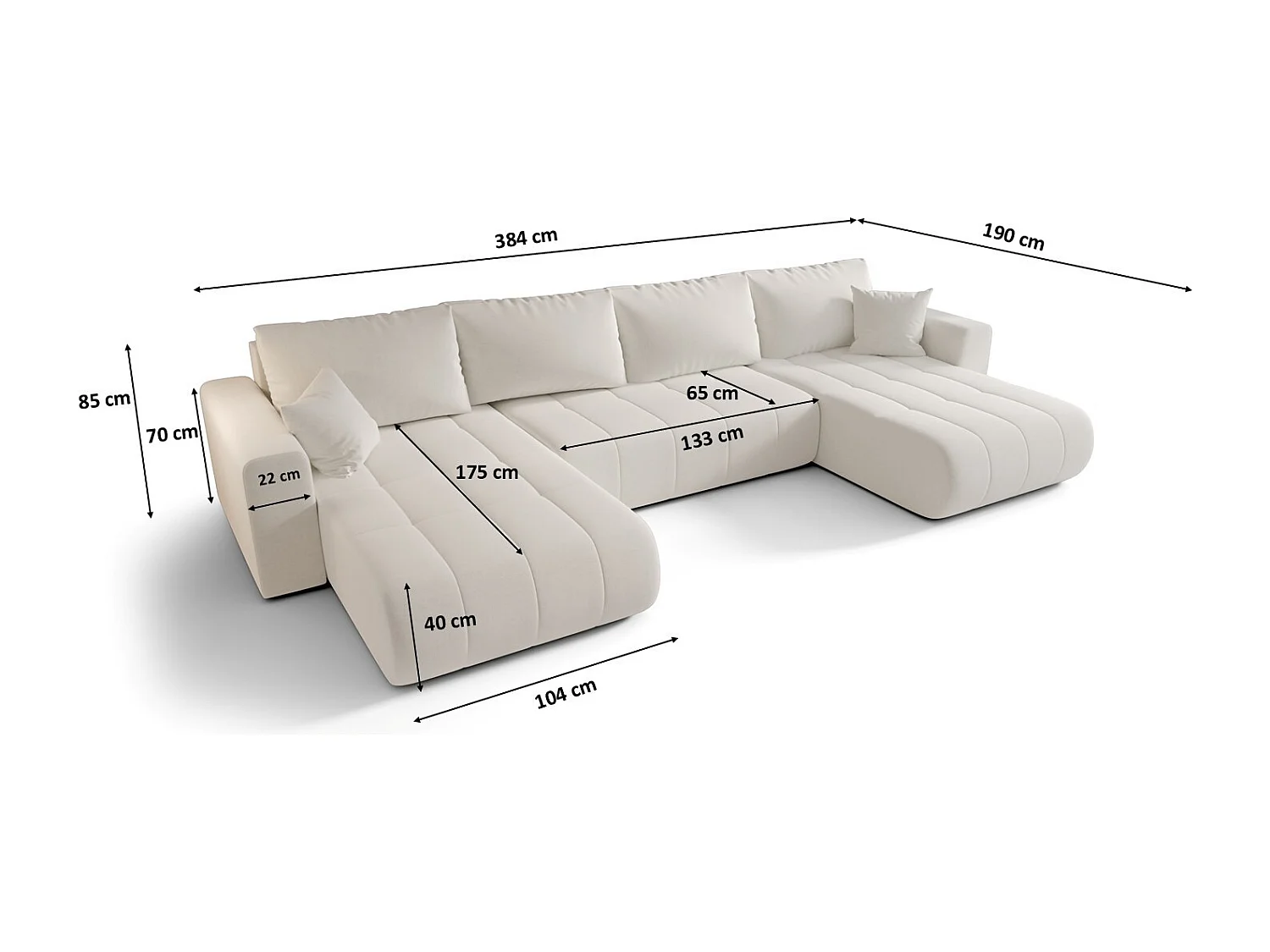 Canapé d'angle convertible avec coffre de rangement MILO U, tissu WIND, écru