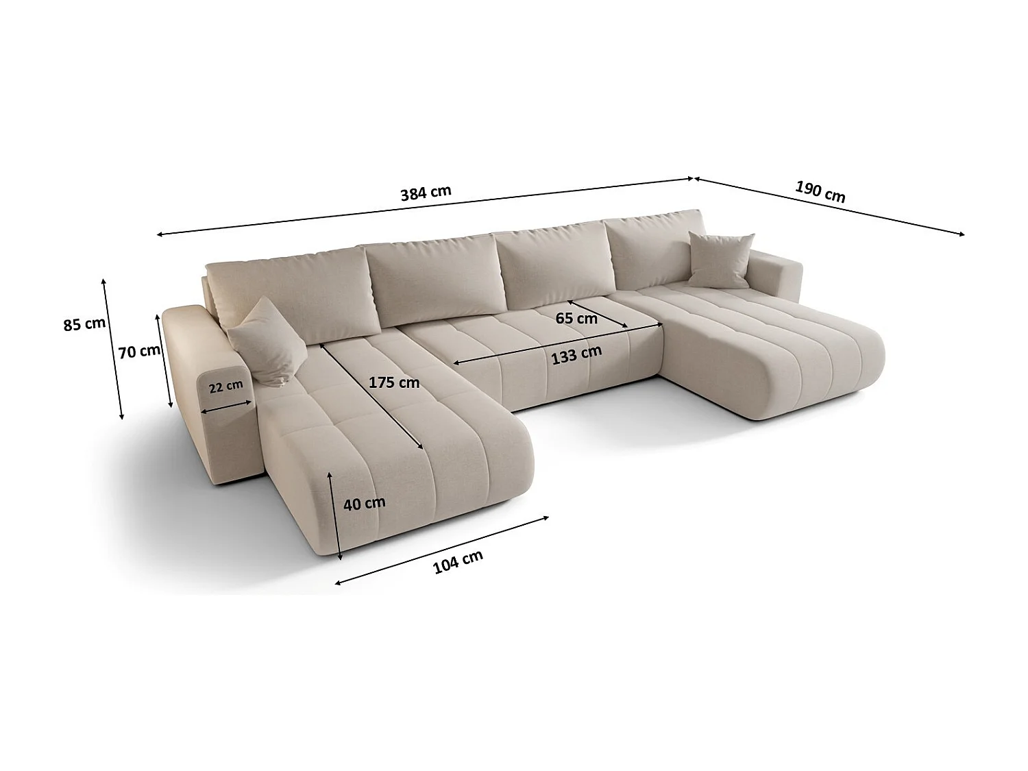 Ecksofa mit schlaffunktion und bettkasten MILO U, stoff WIND, Beige