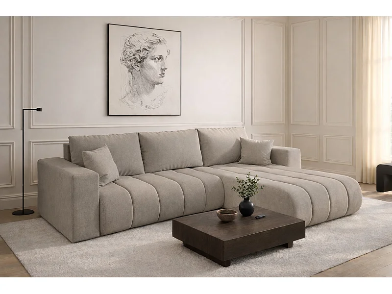 Canapé d'angle convertible avec compartiment de rangement MILO PREMIUM, tissu WIND, Gris, Droite