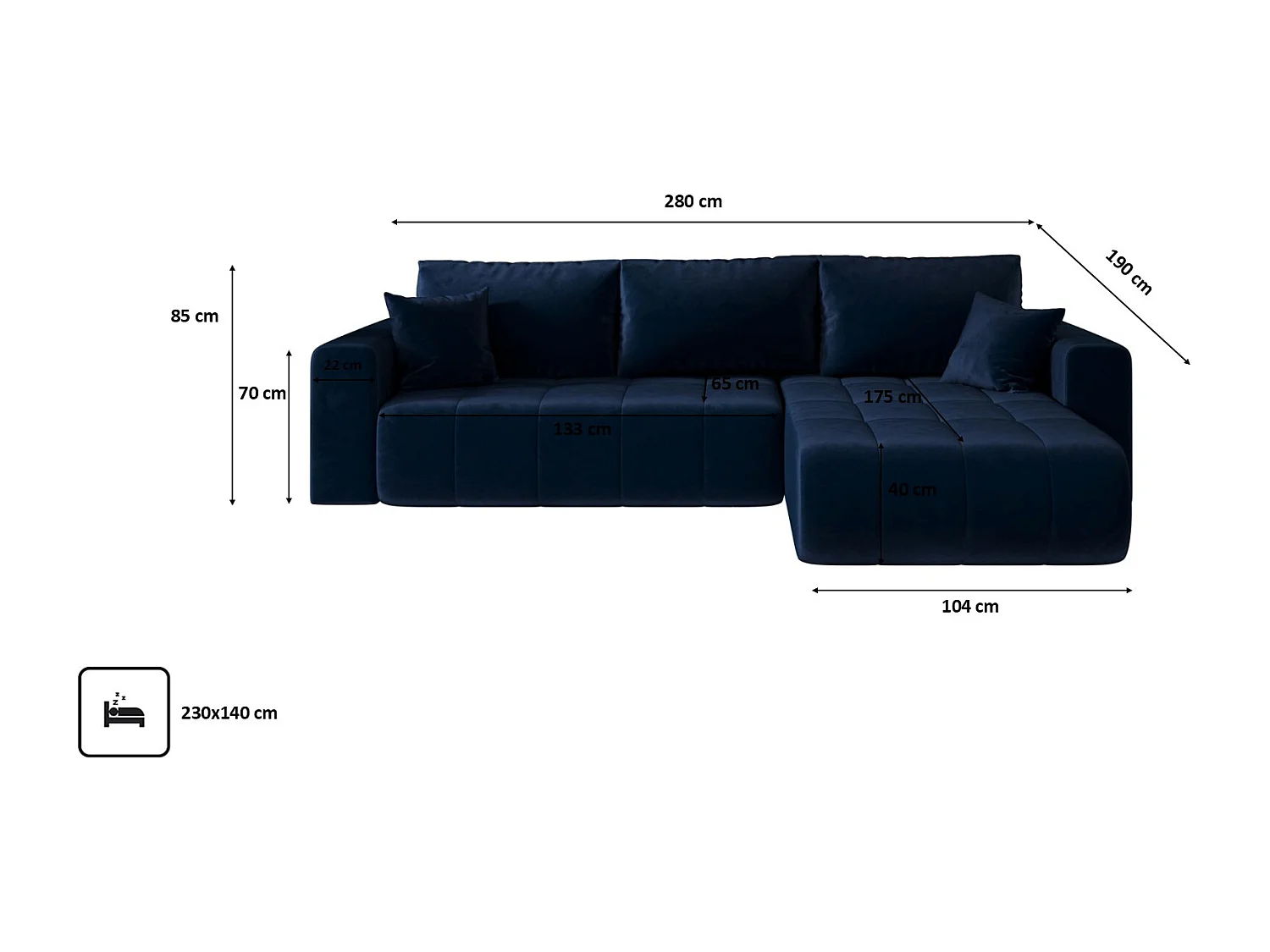 Canapé d'angle convertible avec coffre de rangement MILO, tissu MONOLITH, bleu foncé, à droite
