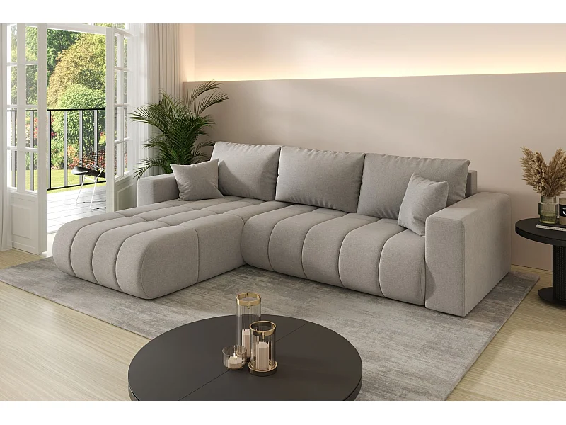 Ecksofa mit schlaffunktion und bettkasten MILO PREMIUM, stoff WIND, Sandgrau, Links