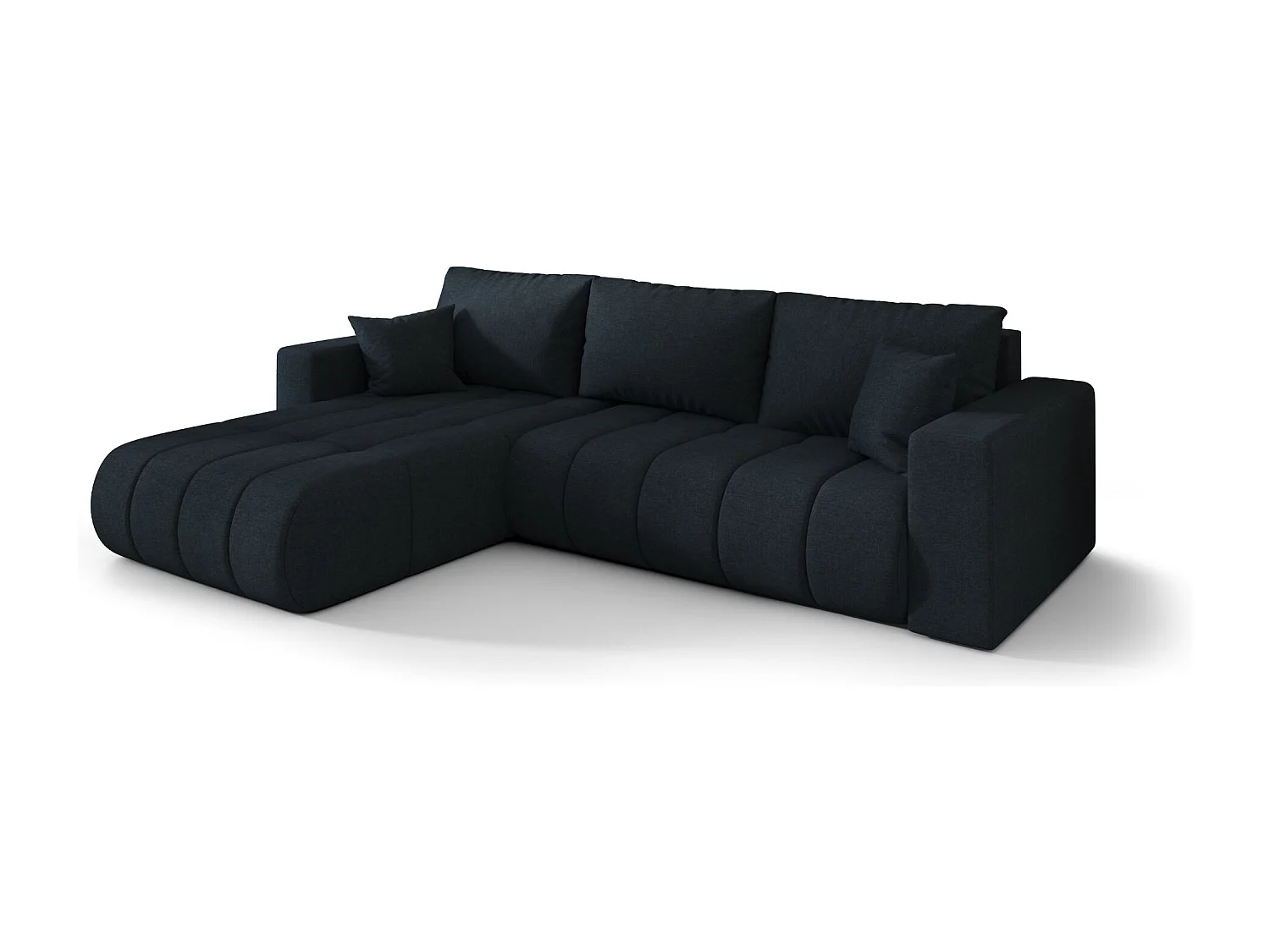 Canapé d'angle convertible avec compartiment de rangement MILO PREMIUM, tissu WIND, bleu foncé, gauche