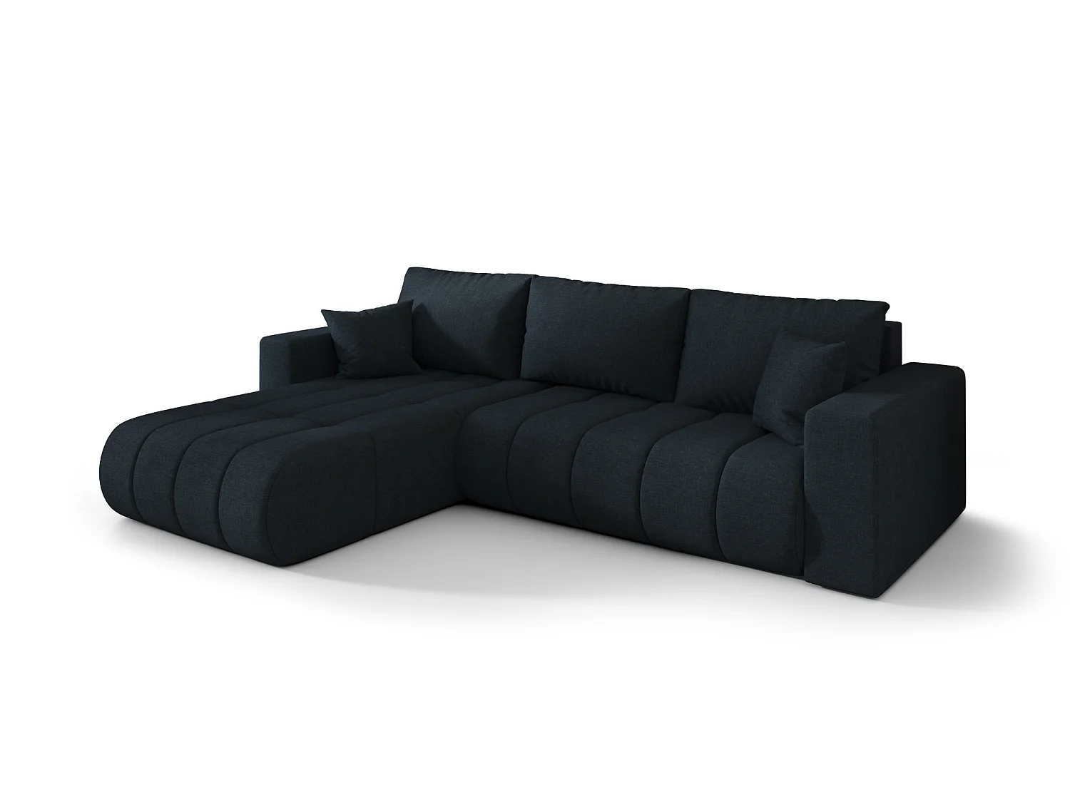 Divano angolare con funzione letto e vano contenitore MILO PREMIUM, tessuto WIND, blu scuro, sinistra