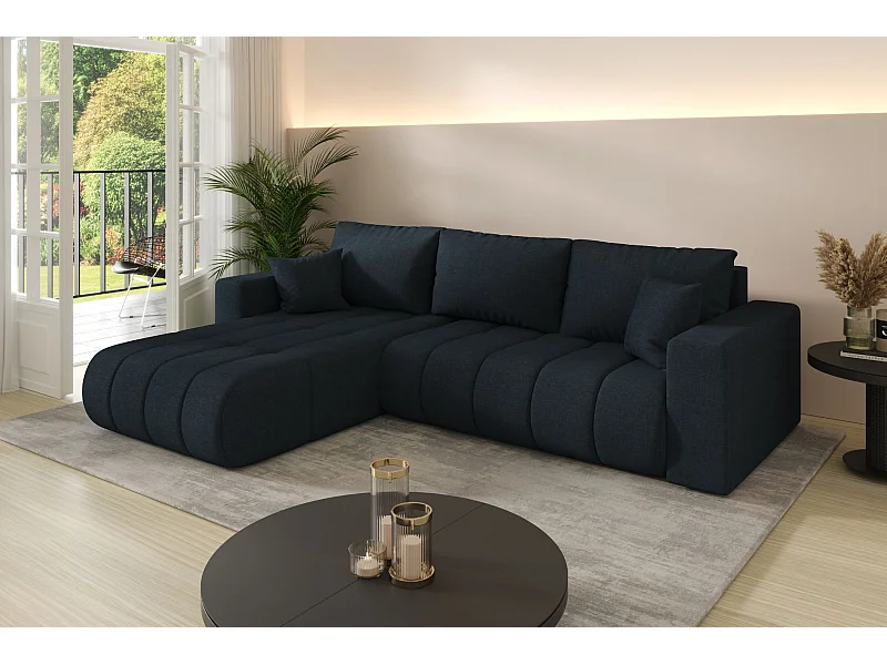 Ecksofa mit schlaffunktion und bettkasten MILO PREMIUM, stoff WIND, Dunkelblau, Links