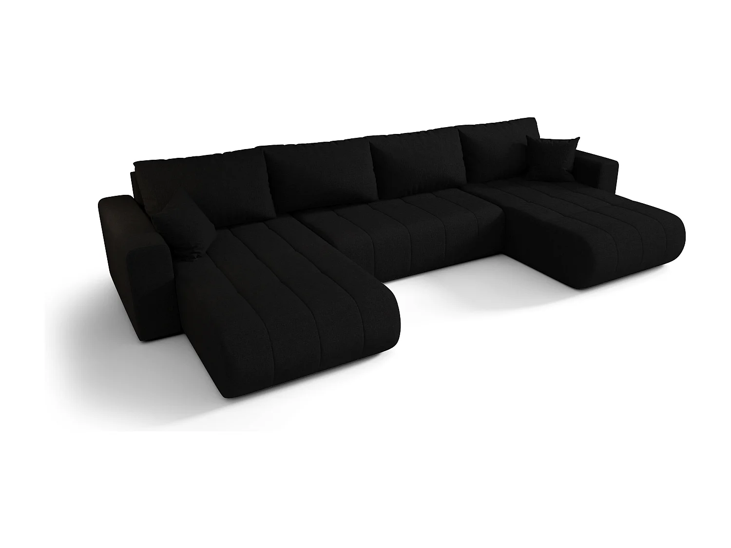 Canapé d'angle convertible avec coffre de rangement MILO U, tissu WIND, noir