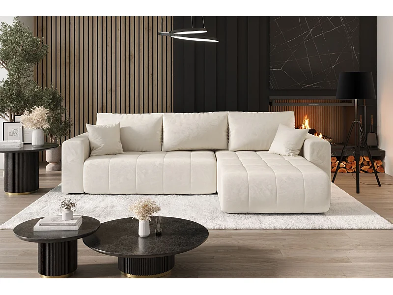 Ecksofa mit schlaffunktion und bettkasten MILO, stoff MONOLITH, Ecru, Rechts