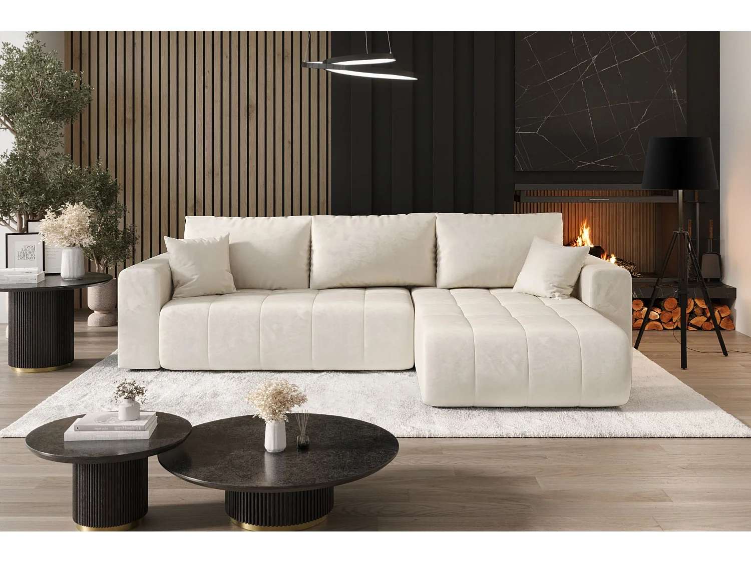 Ecksofa mit schlaffunktion und bettkasten MILO, stoff MONOLITH, Ecru, Rechts