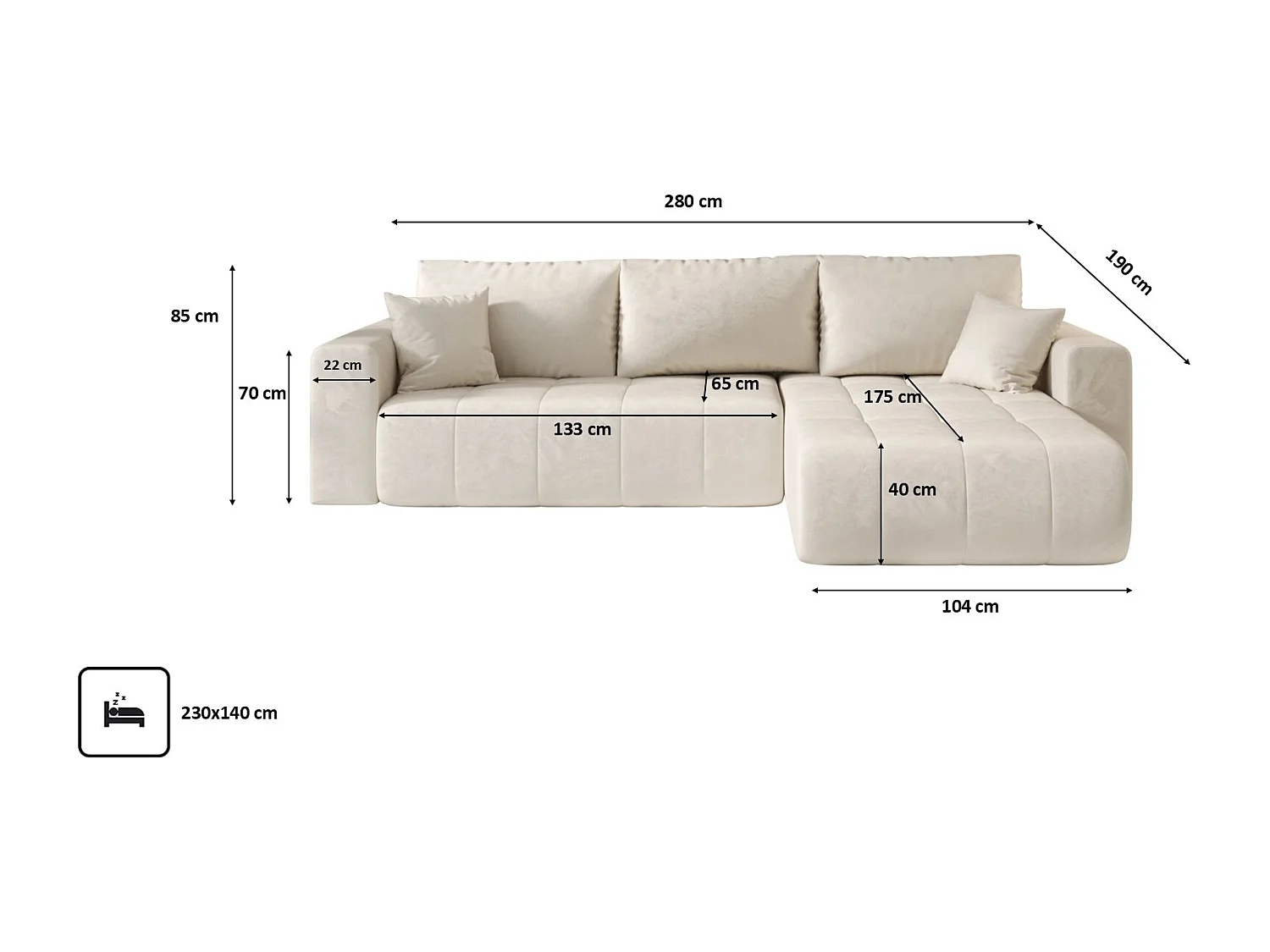 Canapé d'angle convertible avec coffre de rangement MILO, tissu MONOLITH, écru, à droite