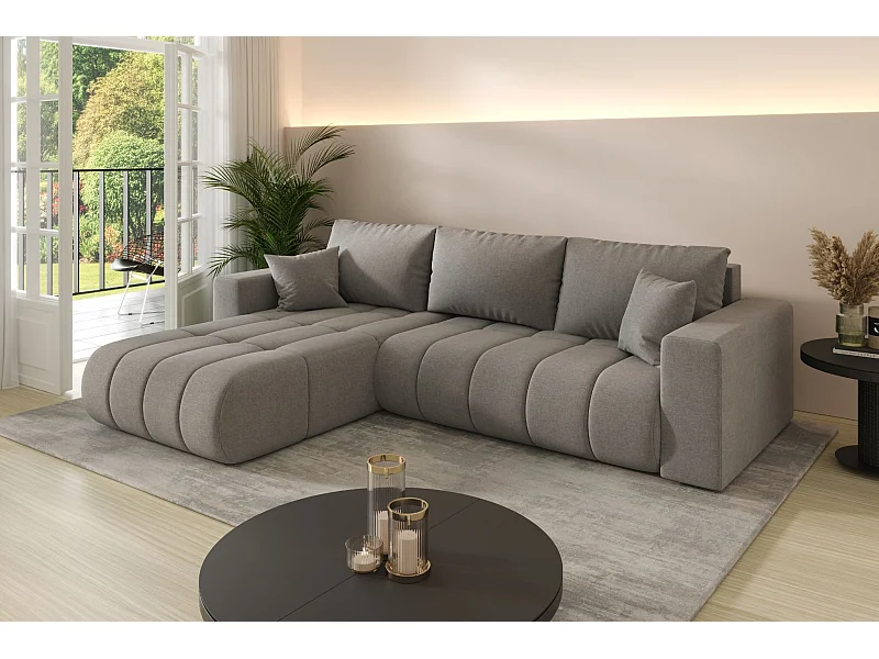 Ecksofa mit schlaffunktion und bettkasten MILO PREMIUM, stoff WIND, Braungrau, Links