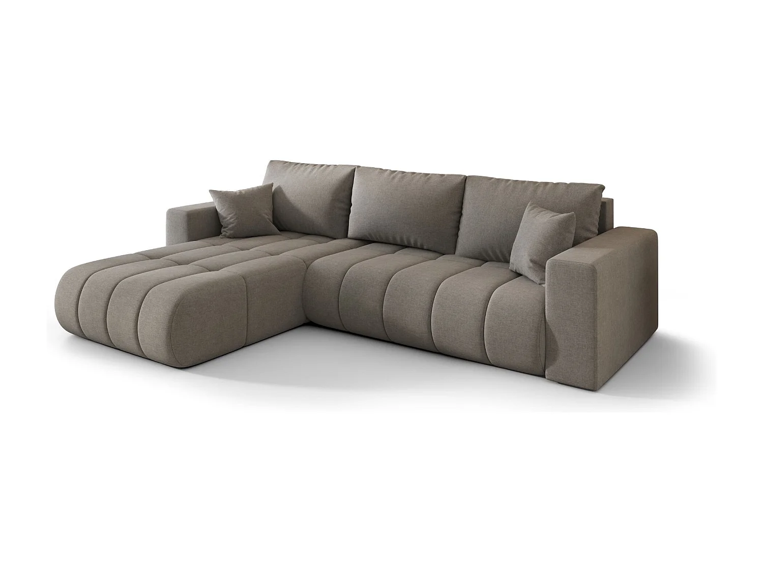 Canapé d'angle convertible avec compartiment de rangement MILO PREMIUM, tissu WIND, gris-brun, gauche
