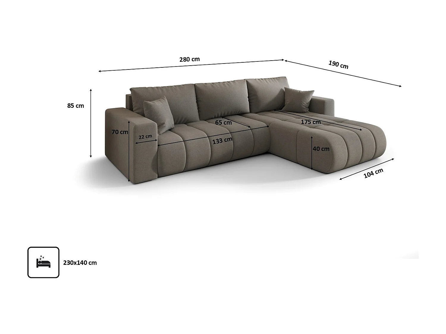 Canapé d'angle convertible avec compartiment de rangement MILO PREMIUM, tissu WIND, acier, droite