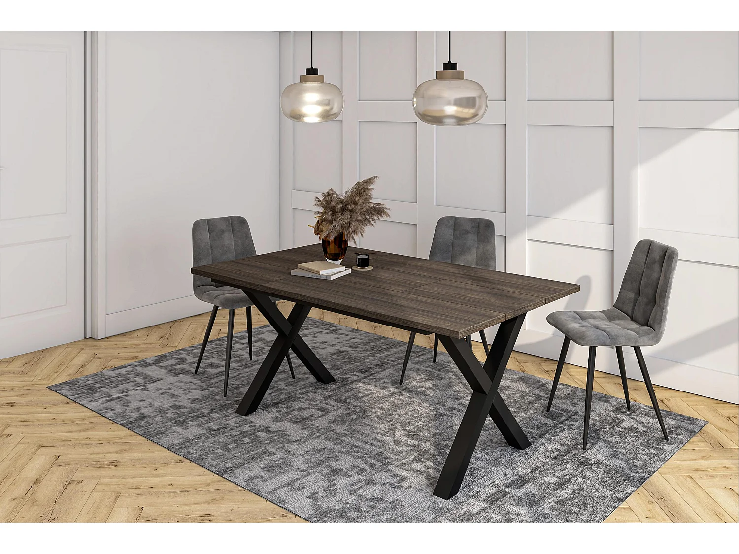 Table à manger, 167x90x74cm, Pour 8 personnes, Meubles de Salon, Chêne foncé