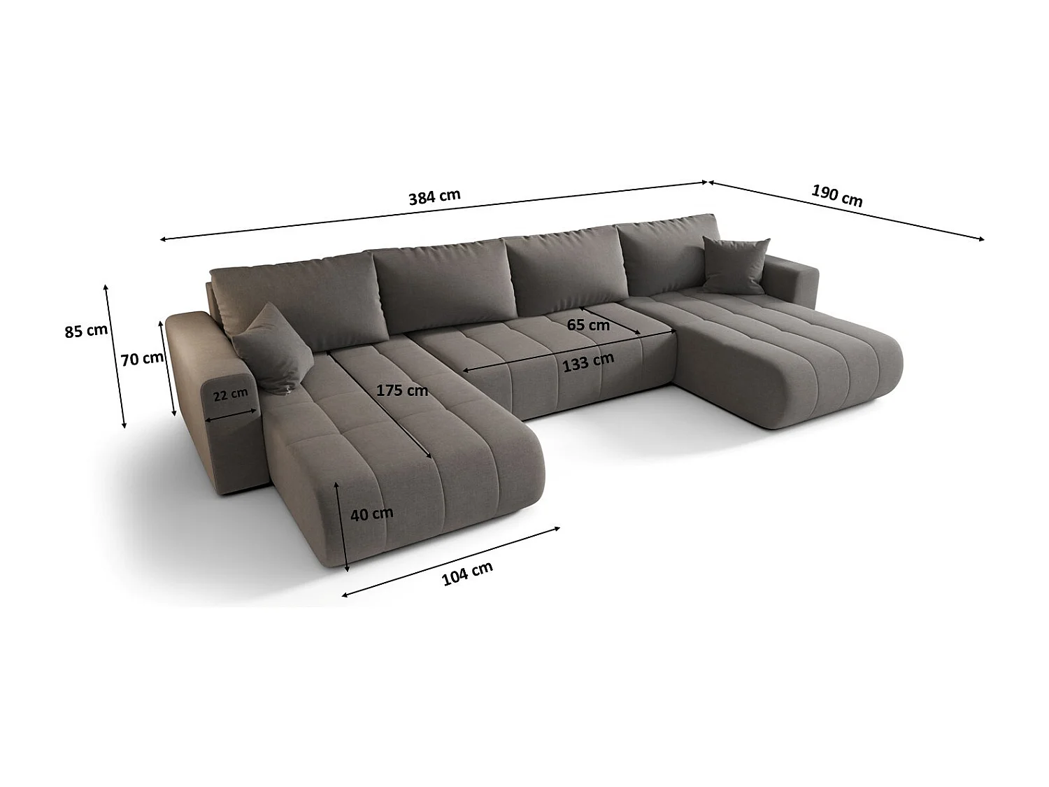 Canapé d'angle convertible avec coffre de rangement MILO U, tissu WIND, acier