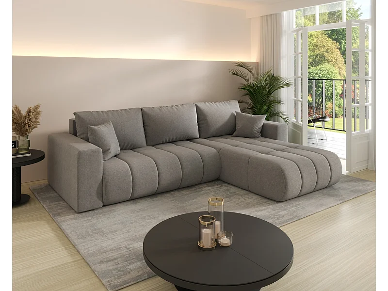 Divano angolare con funzione letto e vano contenitore MILO PREMIUM, tessuto WIND, marrone-grigio, lato destro