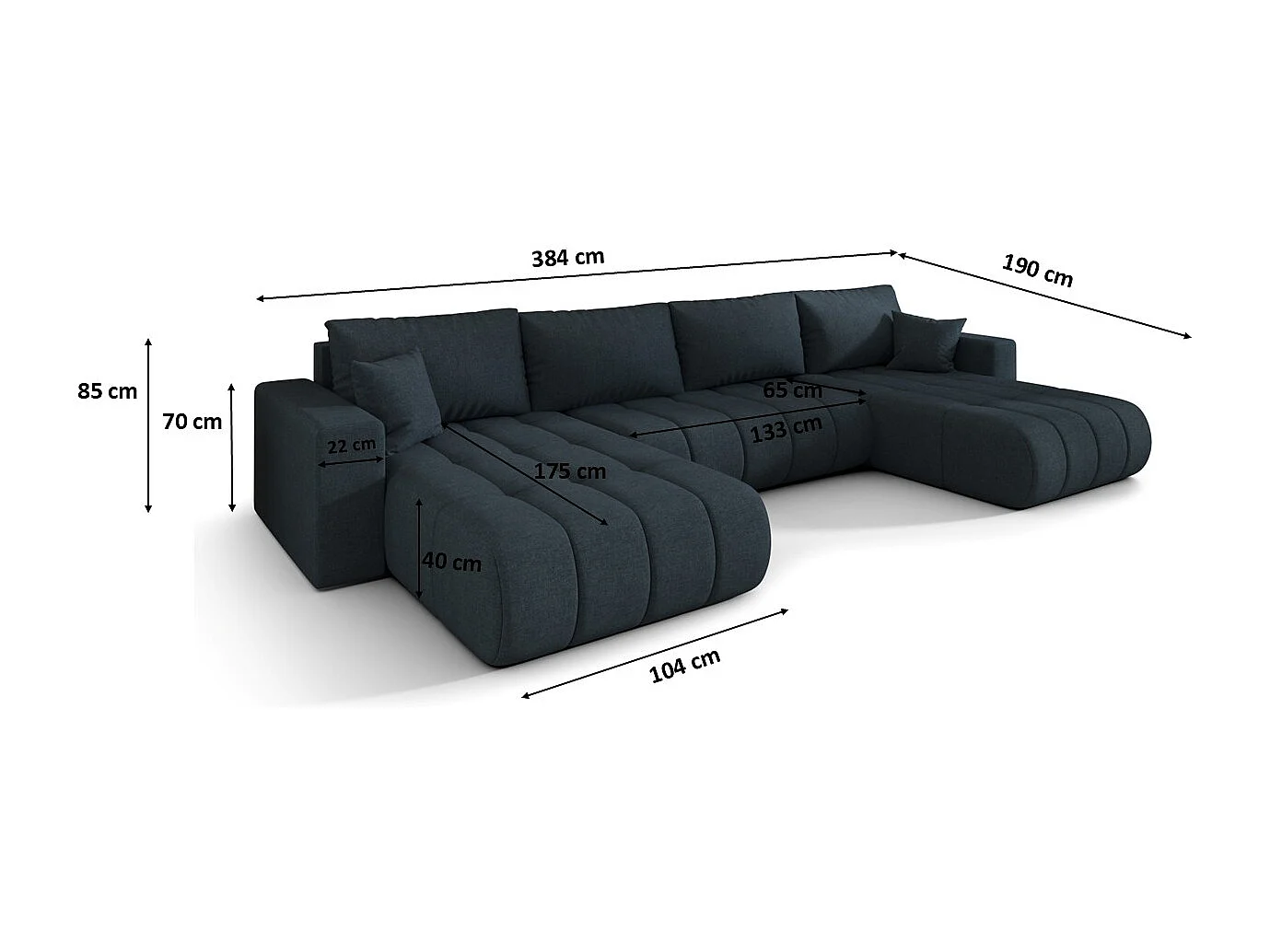 Canapé d'angle convertible avec compartiment de rangement MILO U PREMIUM, tissu WIND, bleu foncé