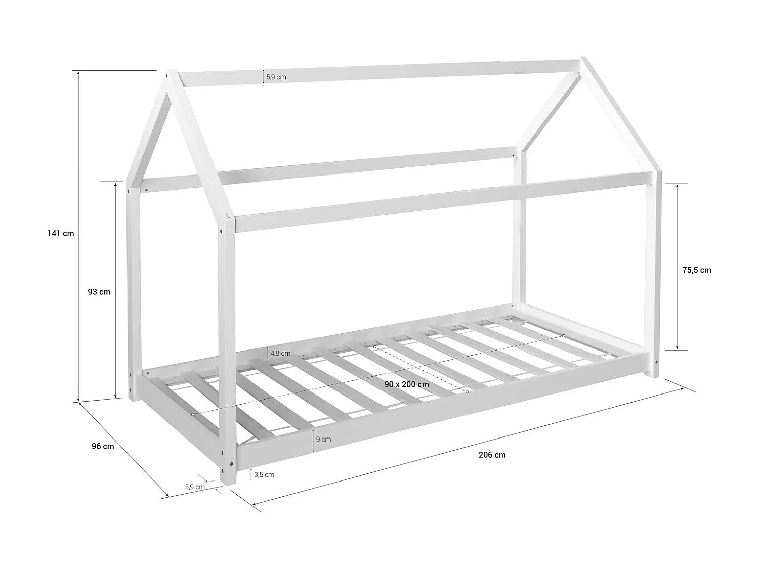 Lit pour enfant en bois blanche 206 x 96 x 141 cm LIT06169