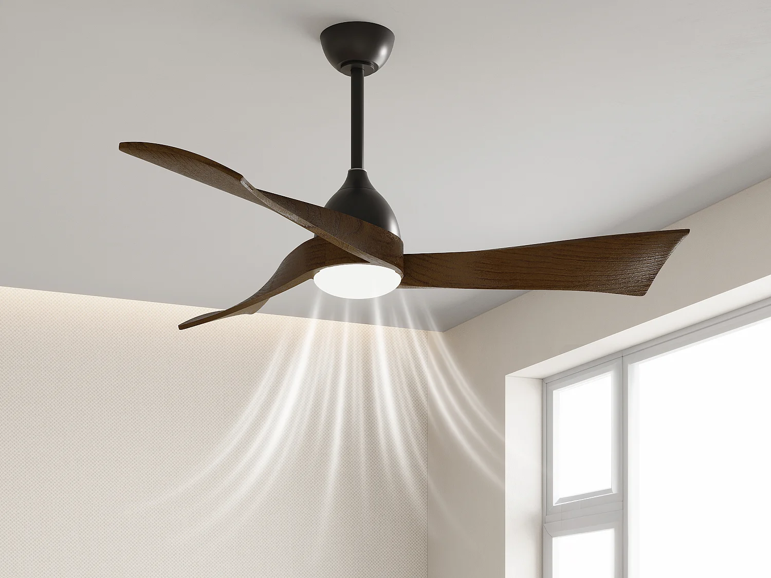 Ventilateur de plafond lumineux - L. 132 cm - Bois de pauwlonia naturel foncé - ELVARA