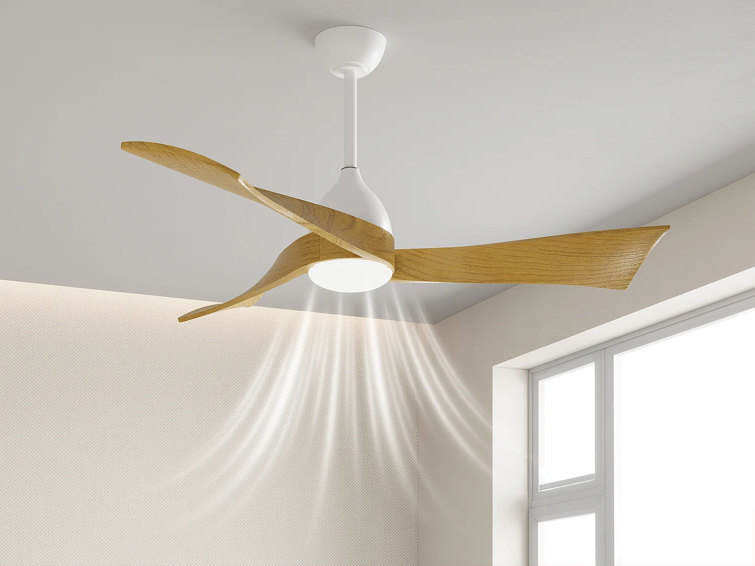 Ventilateur de plafond lumineux - L.132 cm - Bois de pauwlonia naturel clair - ELVARA