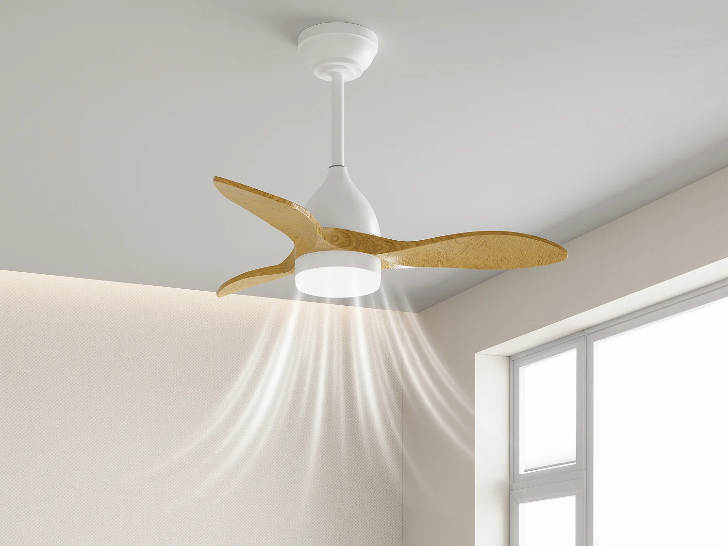 Ventilateur de plafond lumineux - L. 96 cm - Bois de pauwlonia naturel - VENTOYA