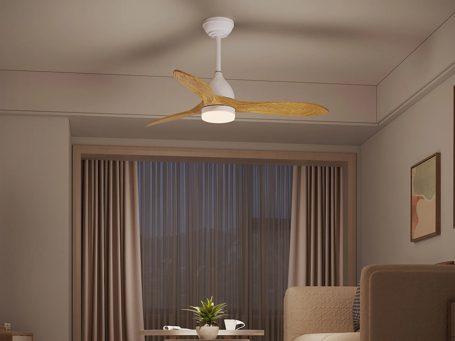 Ventilateur de plafond lumineux - L. 122 cm - Bois de pauwlonia naturel - VENTOYA