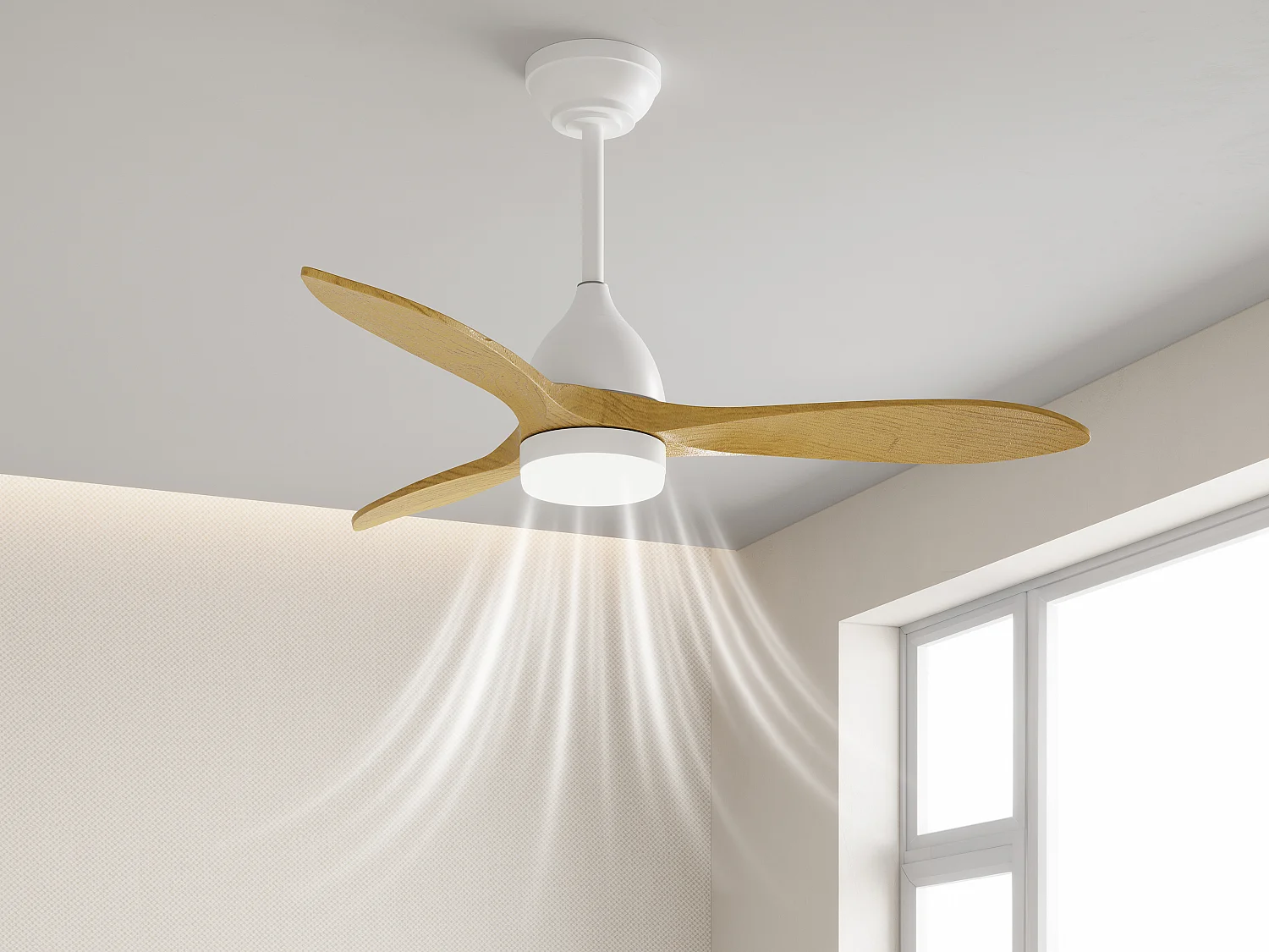 Ventilateur de plafond lumineux - L. 122 cm - Bois de pauwlonia naturel - VENTOYA